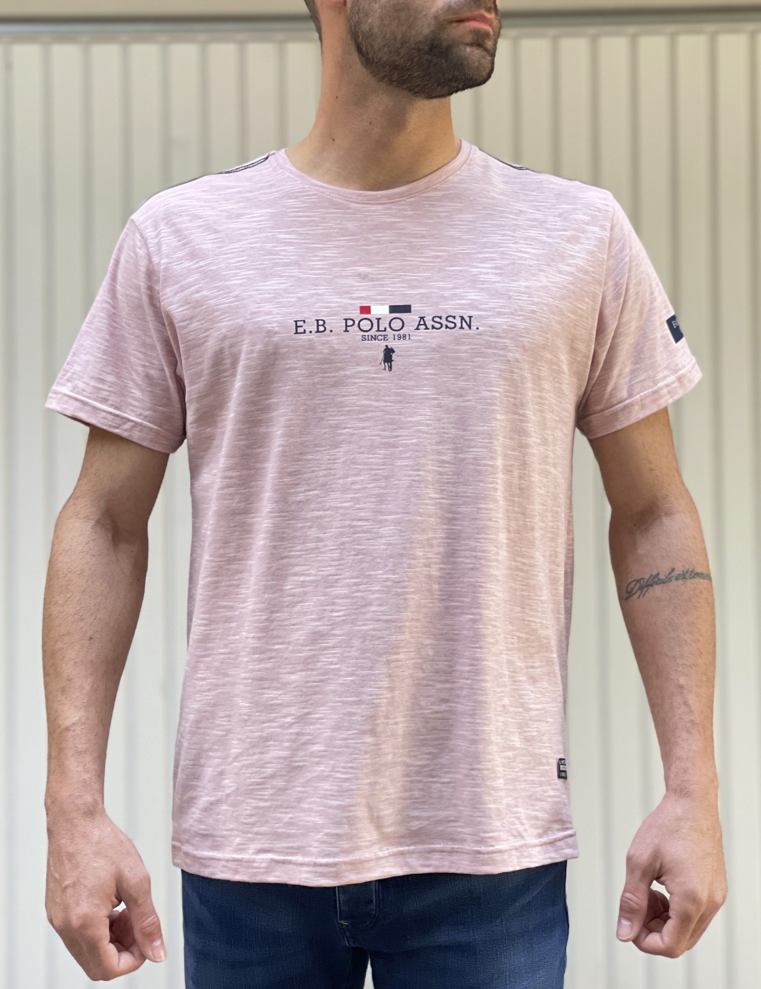 ΜΕΓΑΛΑ ΜΕΓΕΘΗ Everbest ανδρικό ροζ βαμβακερό T-shirt με σχέδιο 222813L